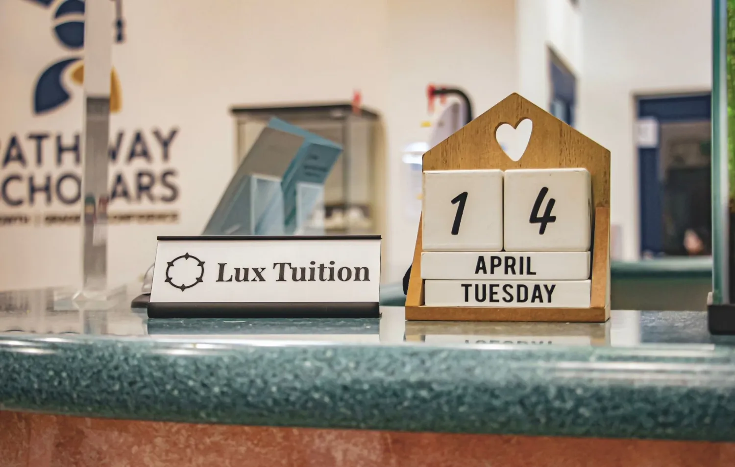 The reception desk at the Lux Tuition centre in Blacktown