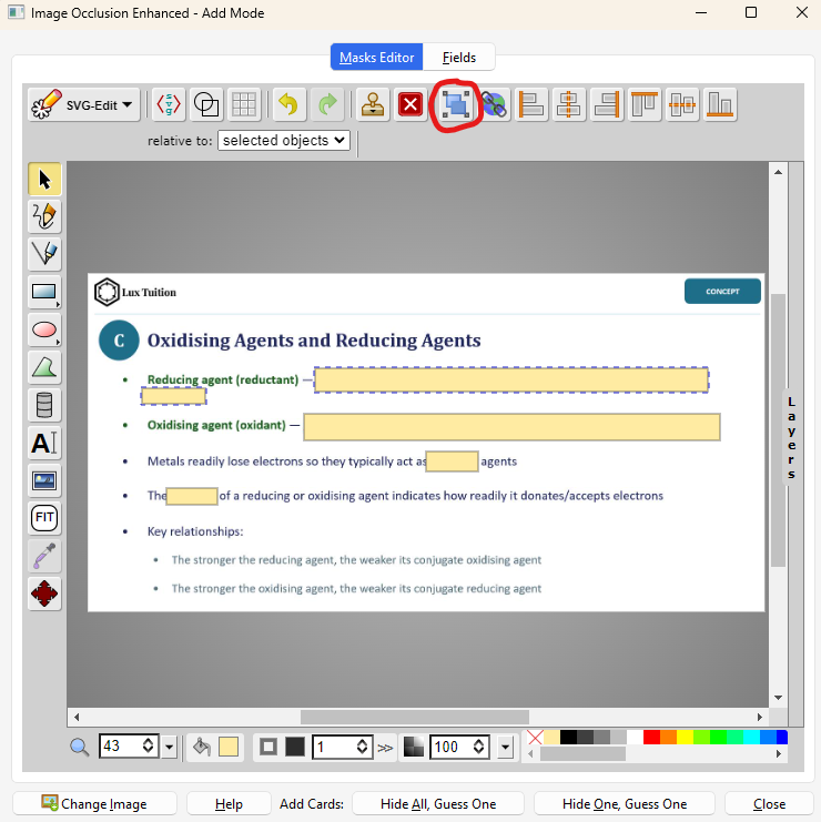 Two occlusion boxes selected in the Masks Editor with the group button highlighted