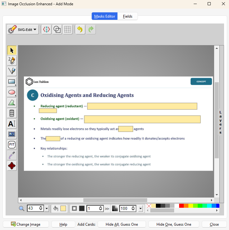 A Chemistry slide in the Masks Editor with occlusion boxes drawn over the key terms