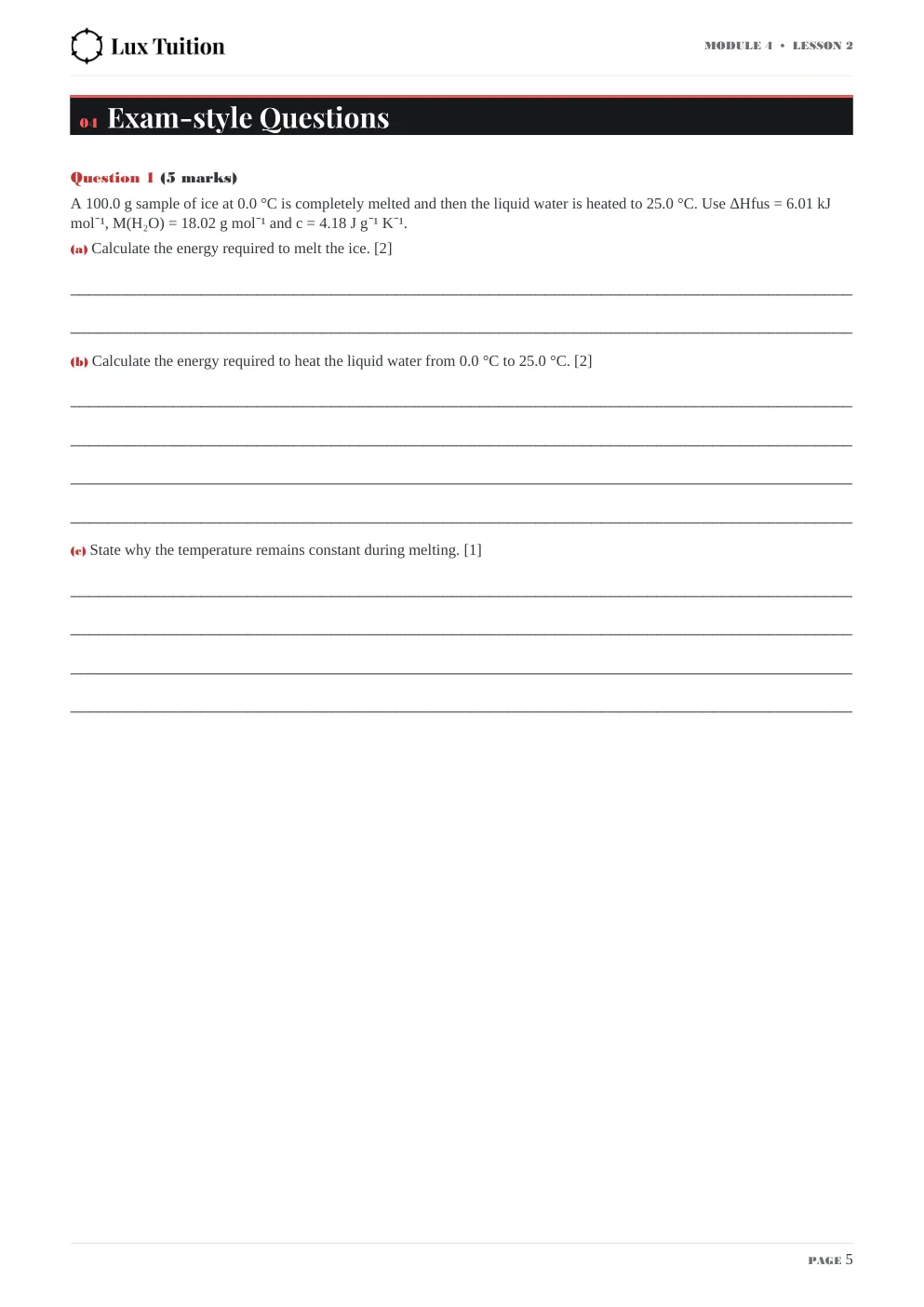 HSC Chemistry worksheet — latent heat, bond energy and Hess’s law — page 5 of 9