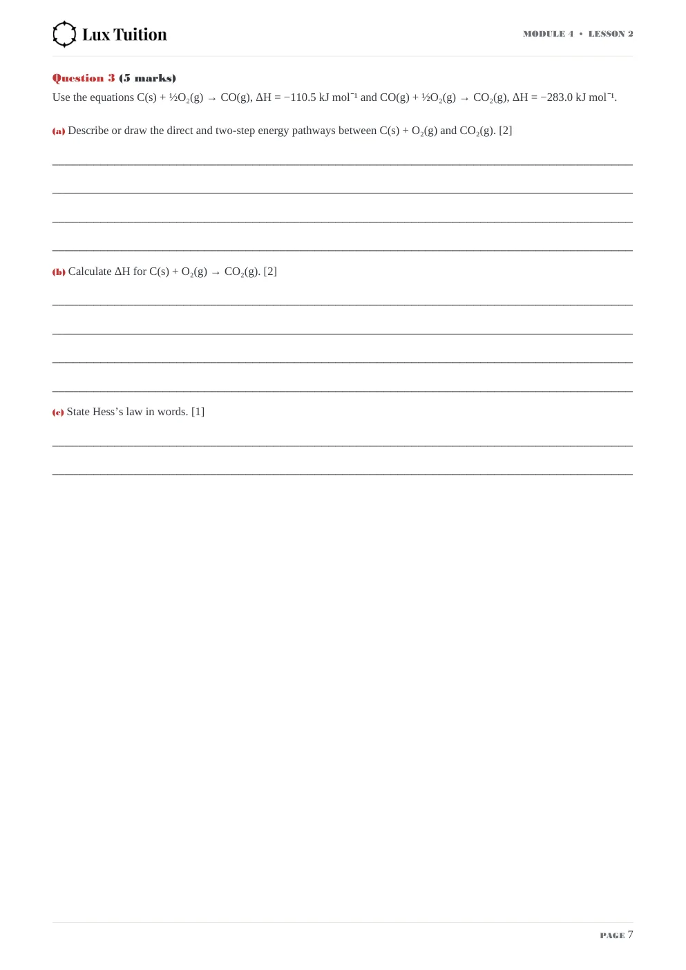 HSC Chemistry worksheet — latent heat, bond energy and Hess’s law — page 7 of 9