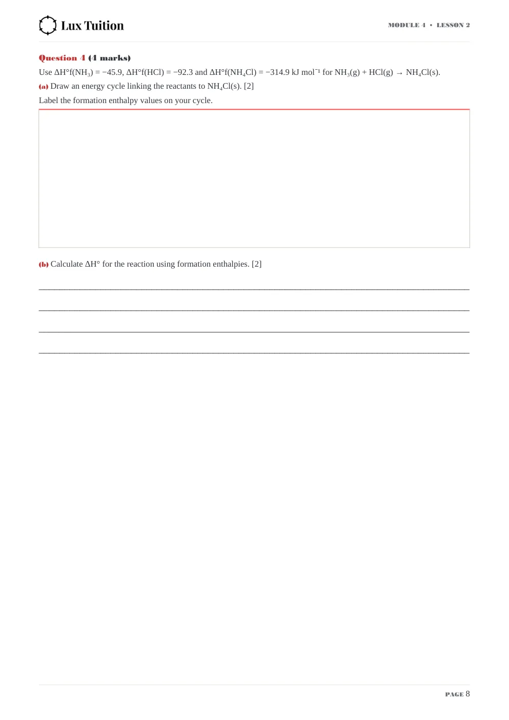HSC Chemistry worksheet — latent heat, bond energy and Hess’s law — page 8 of 9