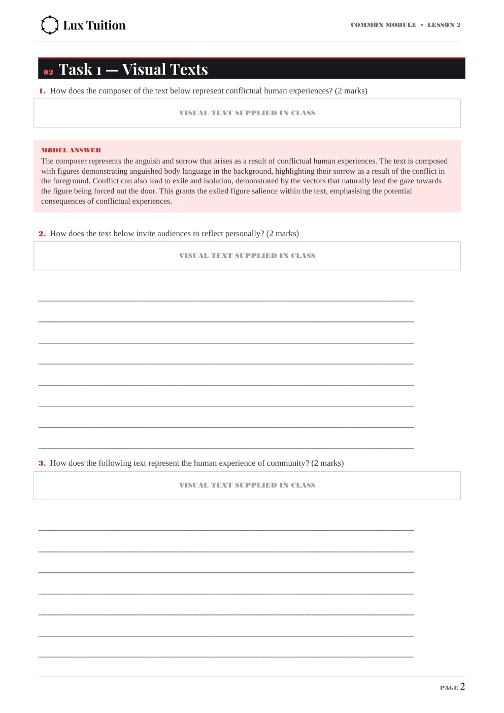 HSC English worksheet — short answer, Texts and Human Experiences — page 2 of 7