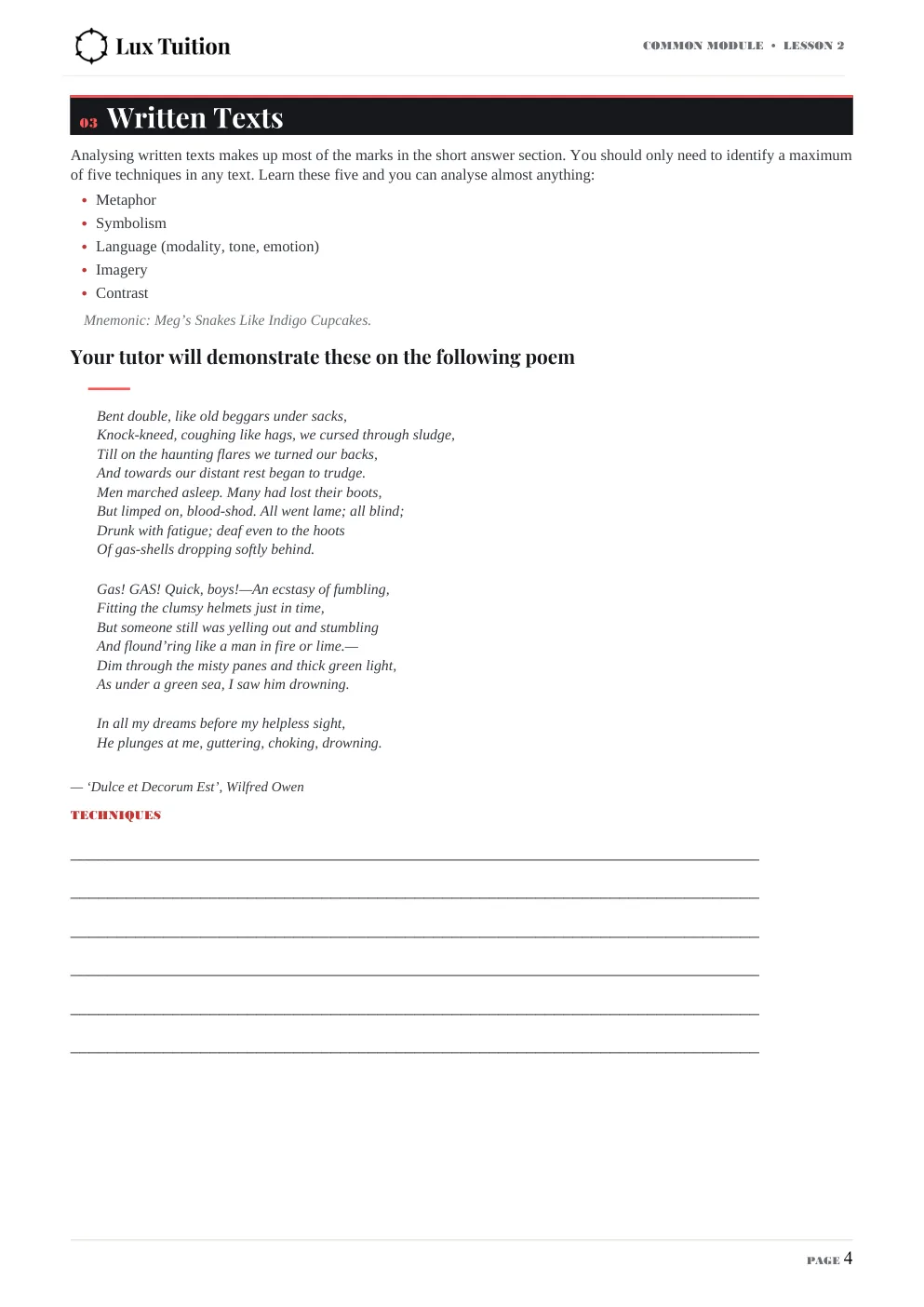 HSC English worksheet — short answer, Texts and Human Experiences — page 4 of 7