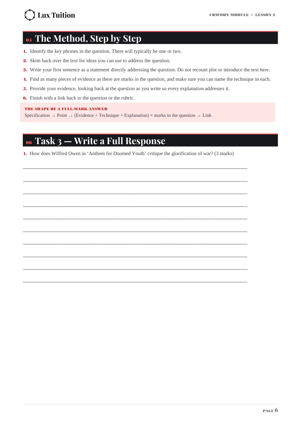 HSC English worksheet — short answer, Texts and Human Experiences — page 6 of 7