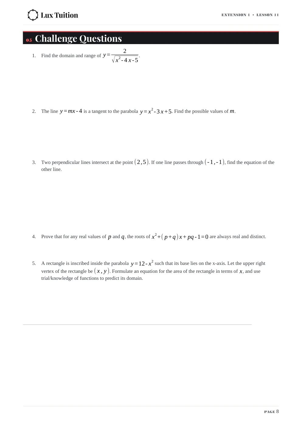 Maths Extension 1 worksheet — functions, domain and range — page 8 of 12