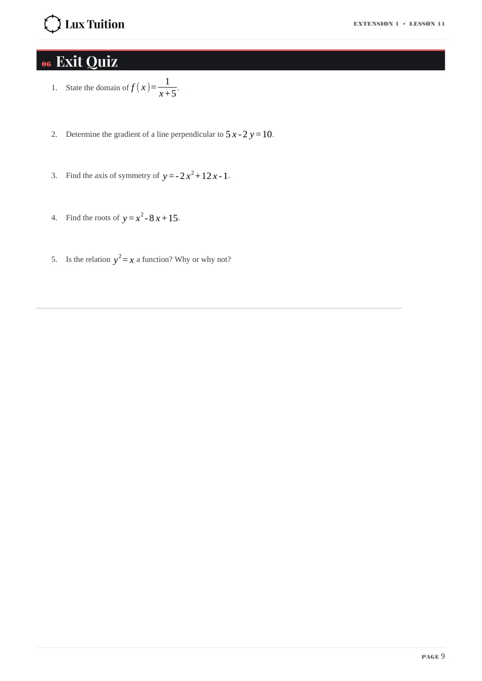 Maths Extension 1 worksheet — functions, domain and range — page 9 of 12
